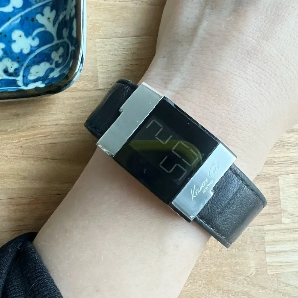 Kenneth Cole New York digital black leather dress watch NEW BATTERY